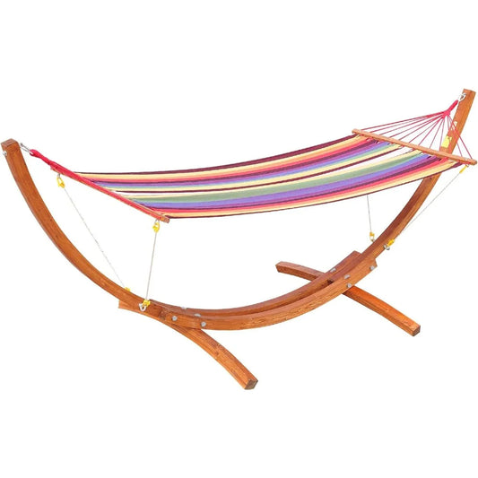 10' Wood Outdoor Hammock, with Stand Rainbow Bed, Heavy Duty Roman Arc for Patio, Backyard