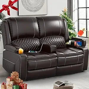 Recliner Sofa, Manual Reclining Loveseat with Removable Armrest, Faux Leather