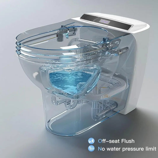 Smart Toilet, Heated, Seat with Nightlight, One Piece Toilet, Tankless, with Foot Sensor,