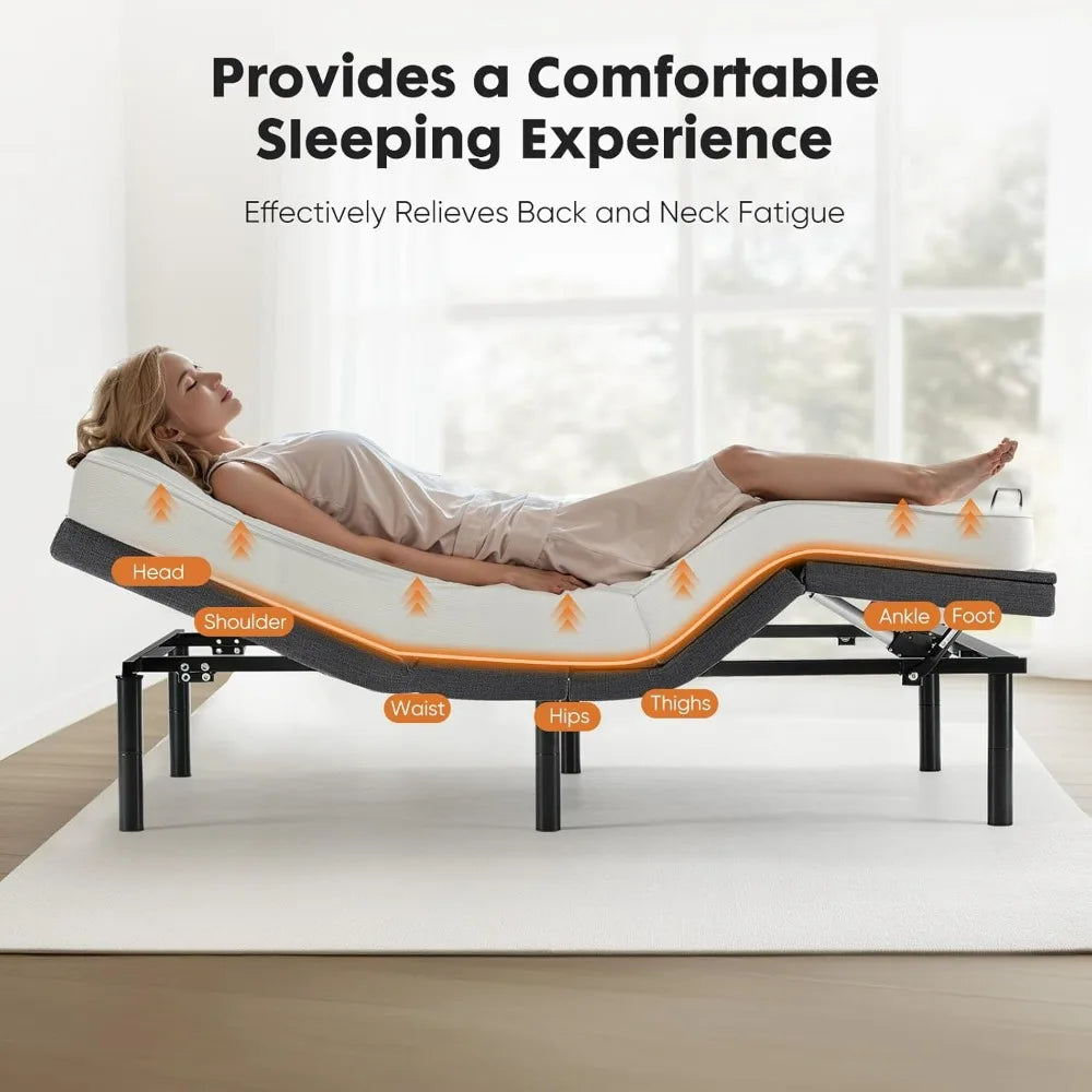 "twin xl ergonomic adjustable bed base with wireless remote, usb charging, and head/foot tilt features"
