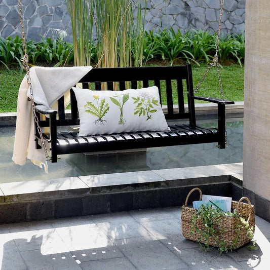 Hot Sale - Solid Wood Bentley Porch Swing, Black – Durable Outdoor Swing for Patio, Porch, Garden, Deck