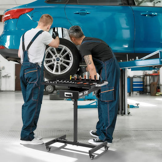 Mobile Work Table with Adjustable Height – 300Lbs Capacity Mechanic Rolling Tool Cart with Brakes for Garage Car Repair Shop