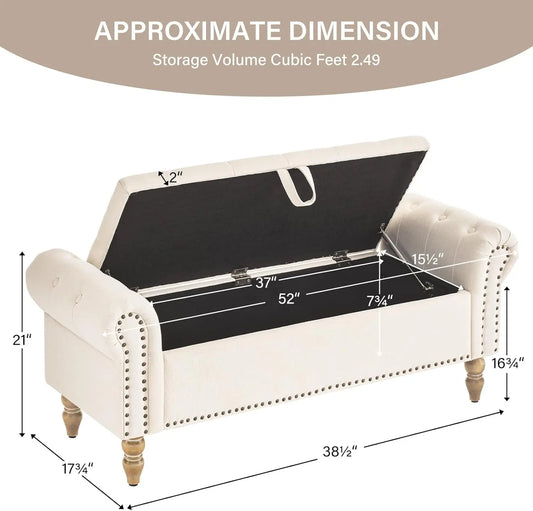 Storage Bedroom Bench for End of Bed, Faux Linen Upholstered Storage Ottoman with Rolled Arms for Bedroom,Living Room