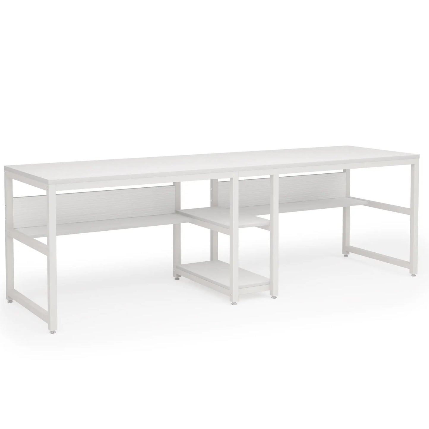 Two Person Desk with Bookshelf, Computer Office Double Desk for Two Person, Rustic Writing Desk Workstation