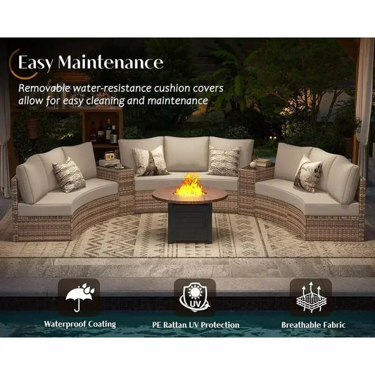 11-Piece Outdoor Wicker Sectional Sofa Set with Storage Wedge Table, Weather-Resistant for Patio, Garden, or Deck, Beige