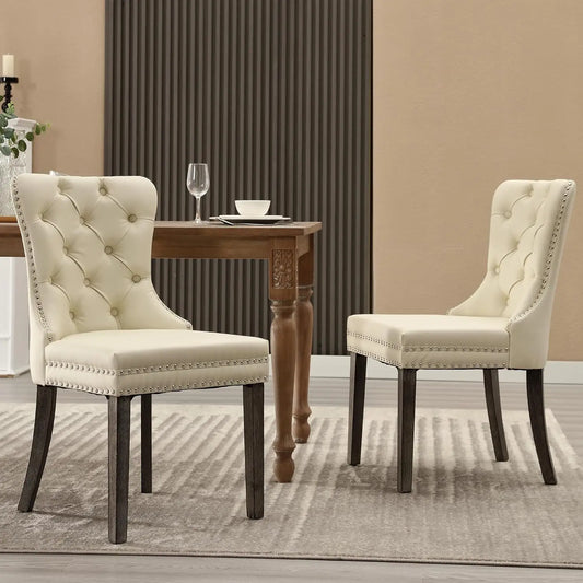 PU Leather Dining Chairs Set of 6, Dining Room Chairs with Solid Wood Legs and Pull Ring, Luxury, Customized