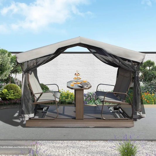 4-Seat Outdoor Glider Benches with Canopy, Retro Metal Glider Chair with Aluminum Frame, Patio Swing Chair