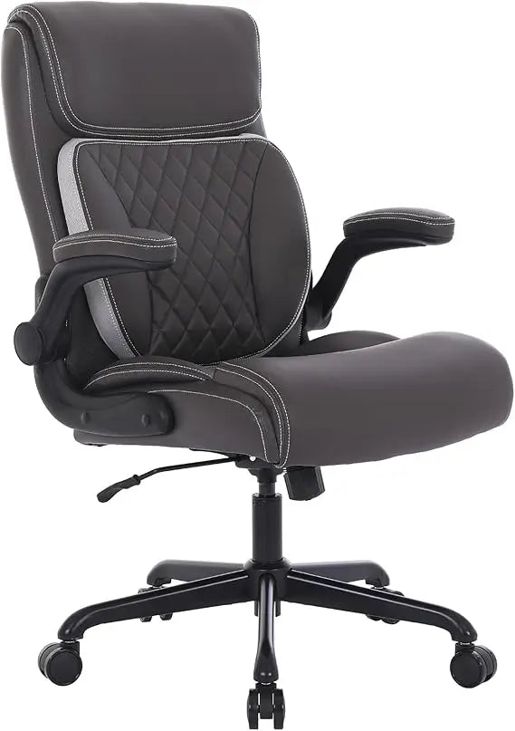 , Ergonomic PU Leather Computer Desk Chair with Lumbar Support, Flip-up Armrests and Adjustable Height