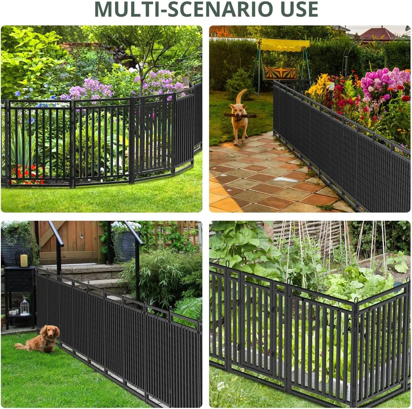 NEW Decorative Garden Fence, Metal Dog Fence, Outdoor for Yard, 36ft (L) × 40in (H), 14 Panels + 2 Gates,Black-Silver
