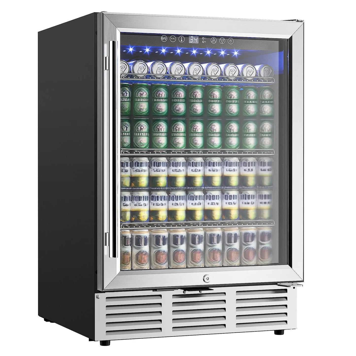 Refrigerator 24Inch 180 Can Built-in Beverage Cooler Under Counter Beer,Soda ,Water