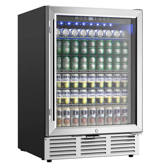 Refrigerator 24Inch 180 Can Built-in Beverage Cooler Under Counter Beer,Soda ,Water