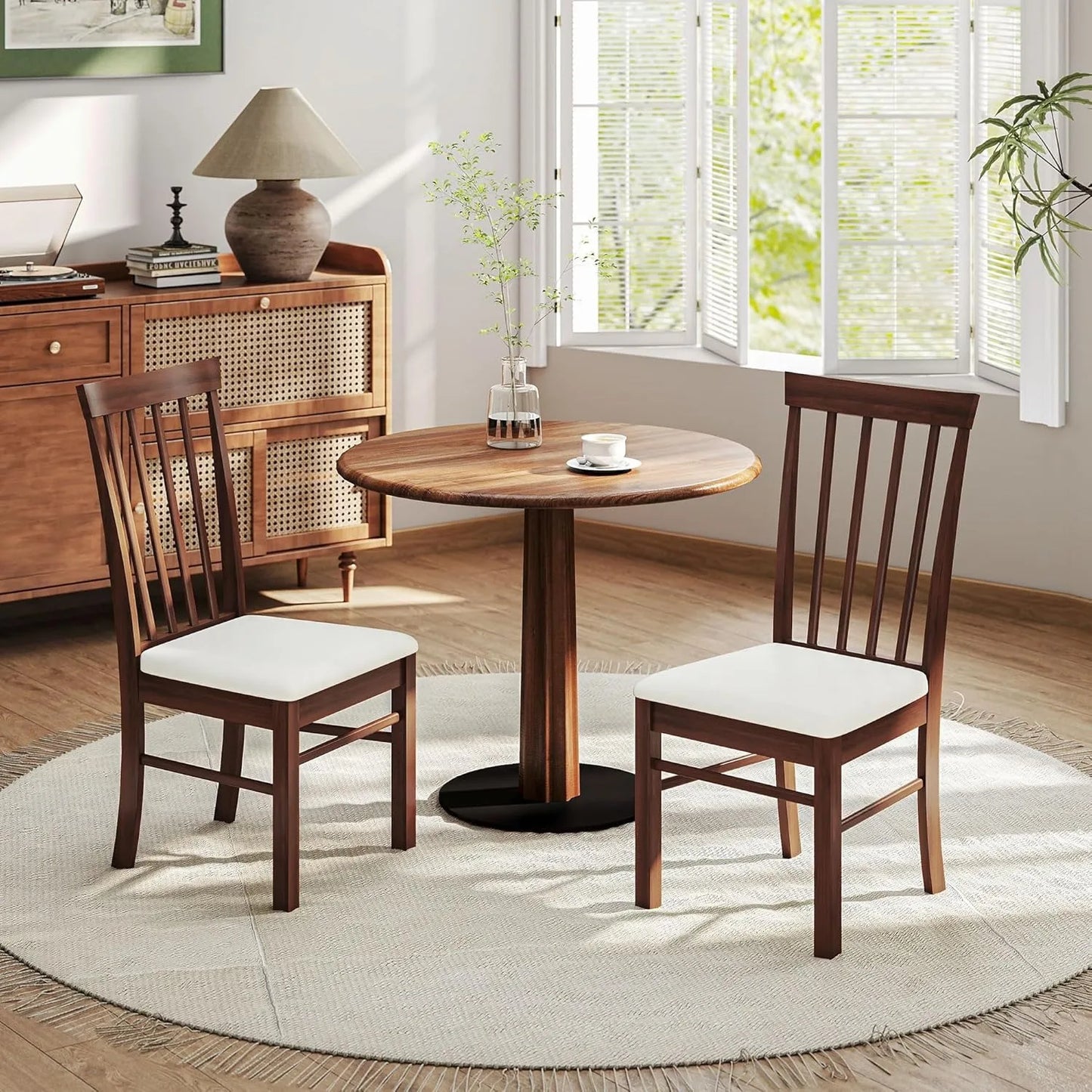 Wooden Dining Chairs Set, Farmhouse Upholstered Kitchen Chairs with Rubber Wood Frame