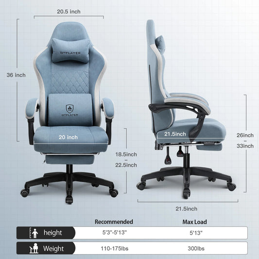 Gaming Chair, Armrests & Footrest, Ergonomic Office Chair with Lumbar Support