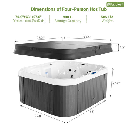 2 To 4 Person 25-Jet Outdoor Hot Tub With Intelligent Control and Water Purification for Family Spa
