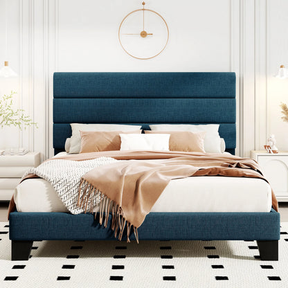 Bed Frame with Headboard, Fabric Platform Bed, Strong Wood Slats Support Panel Bed Mattress Foundation