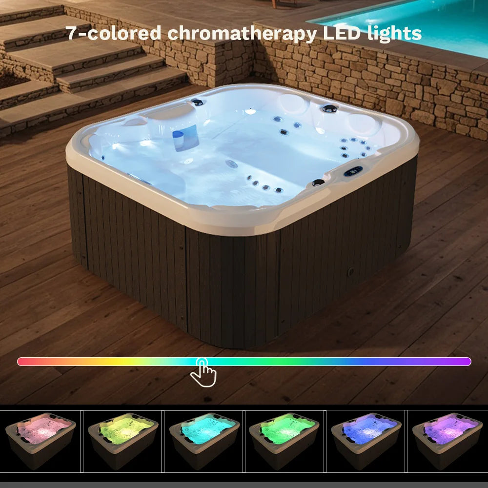 2 To 4 Person 25-Jet Outdoor Hot Tub With Intelligent Control and Water Purification for Family Spa