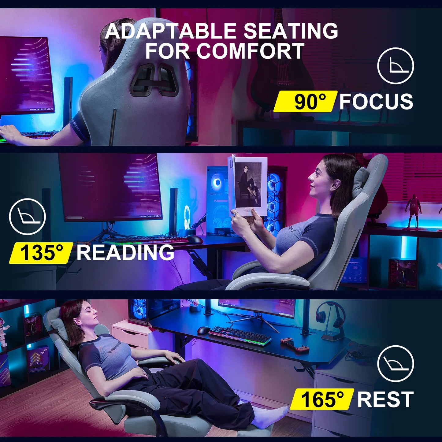 Gaming Chair, Armrests & Footrest, Ergonomic Office Chair with Lumbar Support