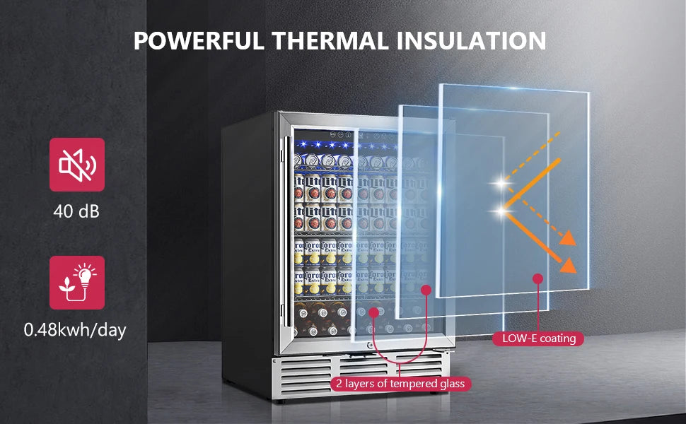 Refrigerator 24Inch 180 Can Built-in Beverage Cooler Under Counter Beer,Soda ,Water