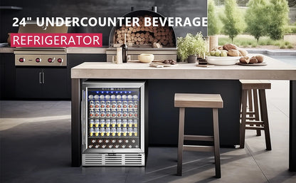 Refrigerator 24Inch 180 Can Built-in Beverage Cooler Under Counter Beer,Soda ,Water