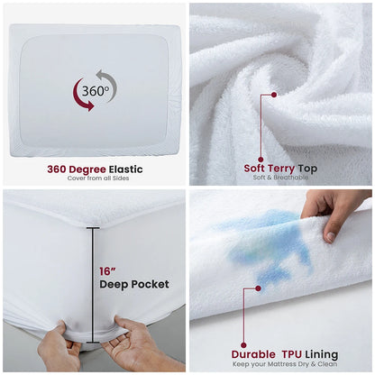 100% Waterproof Twin  Mattress Protector – Soft, Noiseless Terry Cloth Top, Absorbent Breathable Mattress Cover,