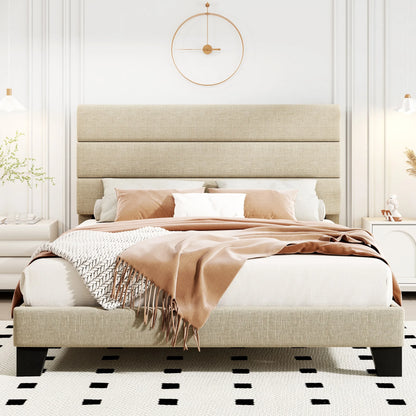 Bed Frame with Headboard, Fabric Platform Bed, Strong Wood Slats Support Panel Bed Mattress Foundation