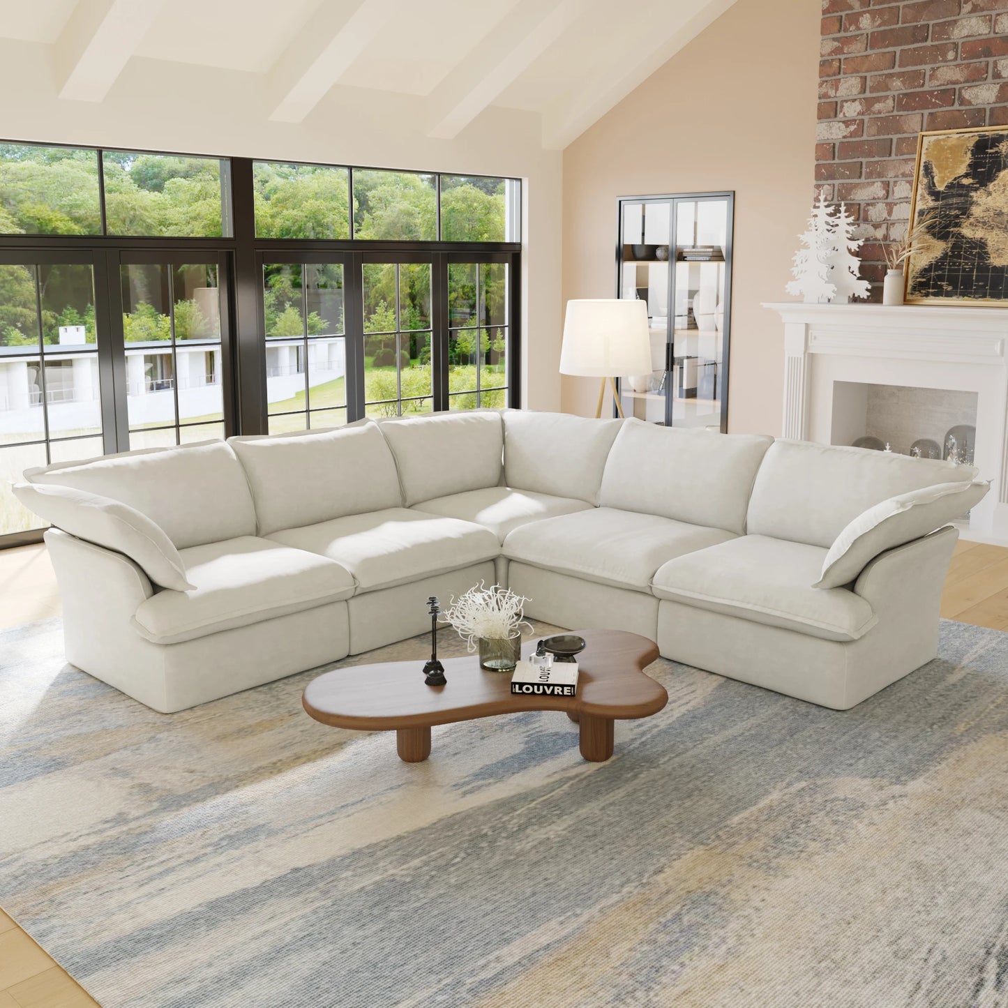 L Shape Corner Sectional Couch, Down Fill Convertible Modular Sectional Sofas for Living Room