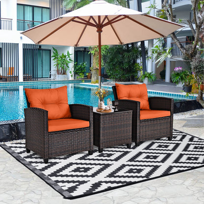 3 PCS Patio Rattan Furniture Set Cushioned Conversation Set
