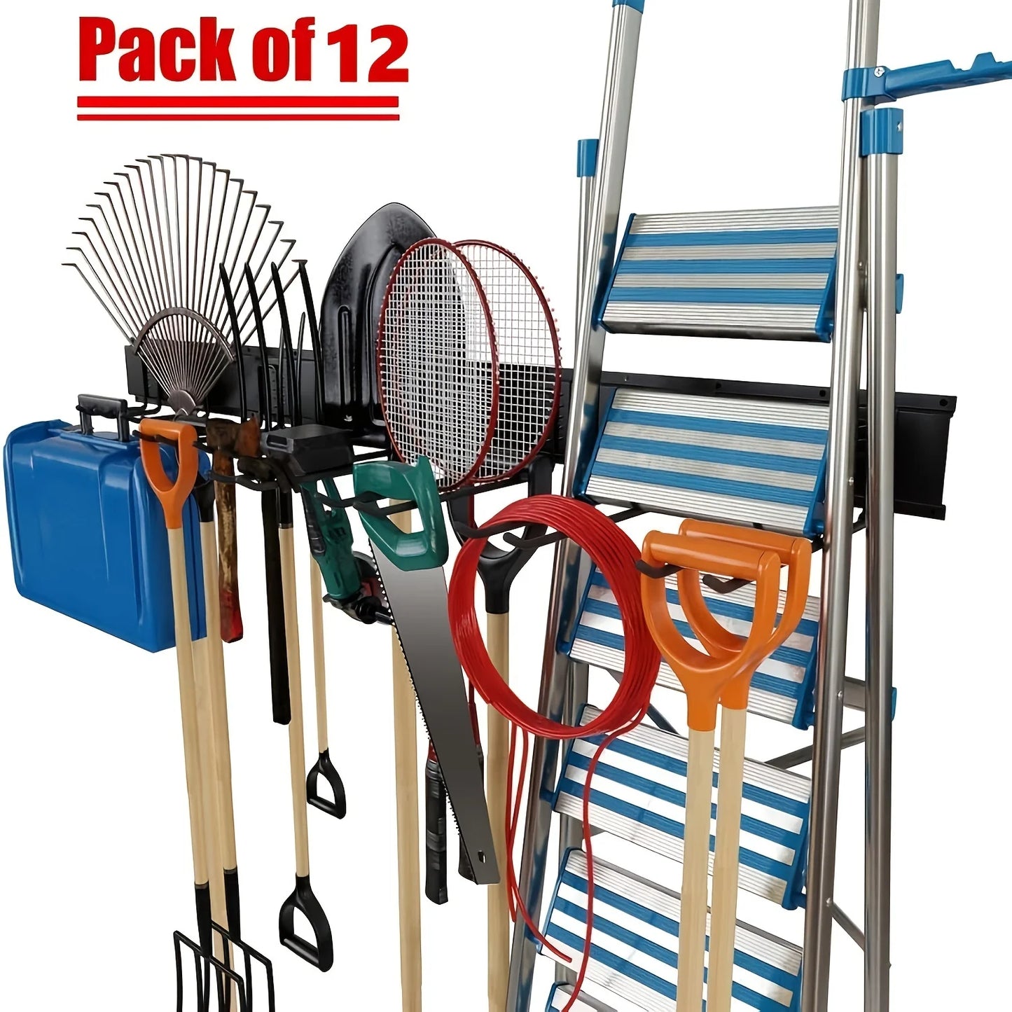 64INCH Tool Storage Rack Heavy duty wall hanger hook, Garden Tool Organizer Wall Mount, Garage Organization