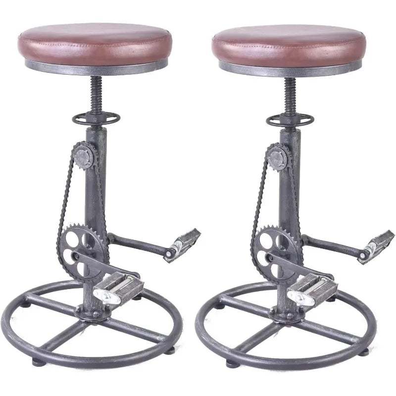 Bar Stool Bicycle Chain Iron Pedal Retro Industrial Height Adjustable Bicycle Wheel Design bar Chair Set of 2