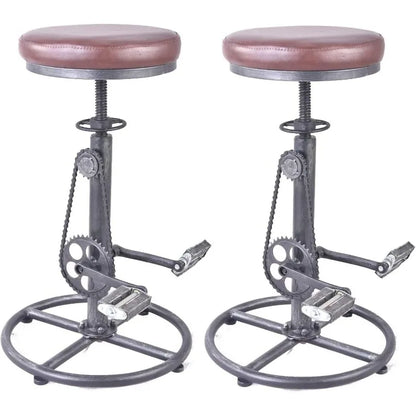 Bar Stool Bicycle Chain Iron Pedal Retro Industrial Height Adjustable Bicycle Wheel Design bar Chair Set of 2