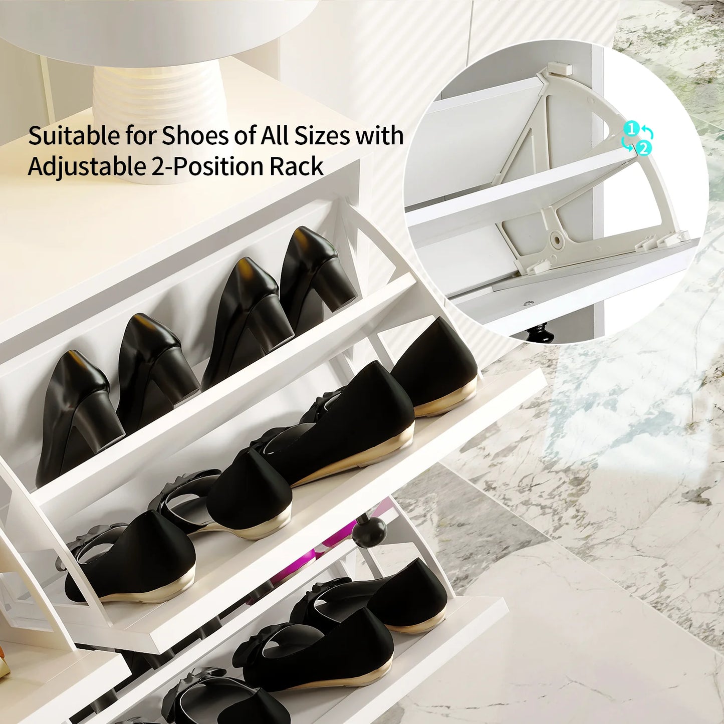 Shoe Cabinet with Flip Drawers, Shoe Storage Cabinet with Adjustable Shelf & Anti-Tipping Device