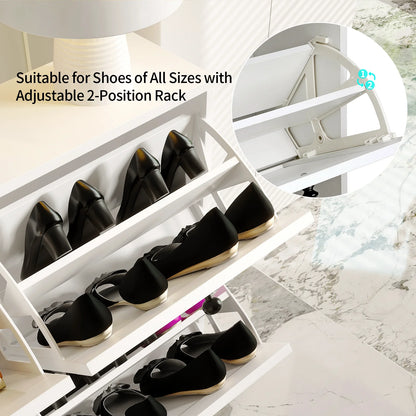 Shoe Cabinet with Flip Drawers, Shoe Storage Cabinet with Adjustable Shelf & Anti-Tipping Device