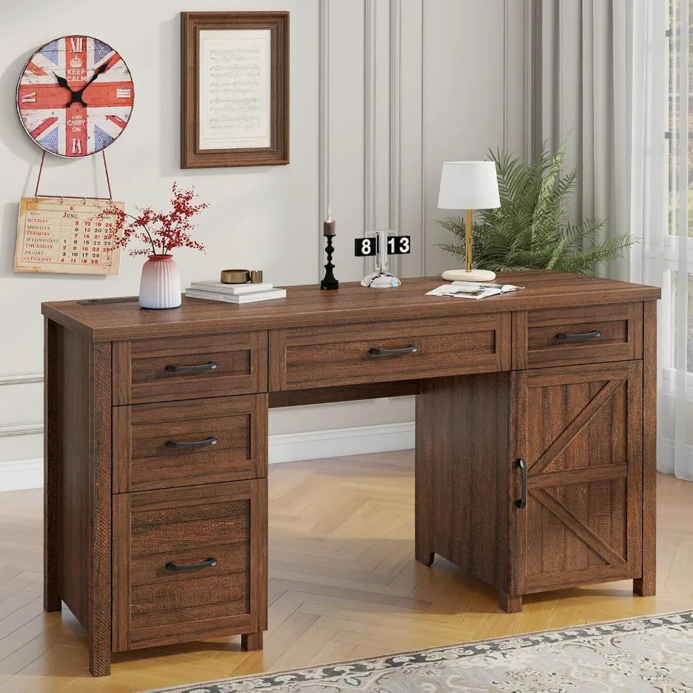 Farmhouse 47" , Computer Desk with Drawers and Storage Cabinet, Workstation, Computer Desk for Home Office