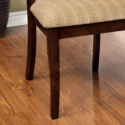 Dark Brown Wooden Dining Chair with Lattice Backrest Beige Fabric Seat Classic Style Dining Room Furniture for Home