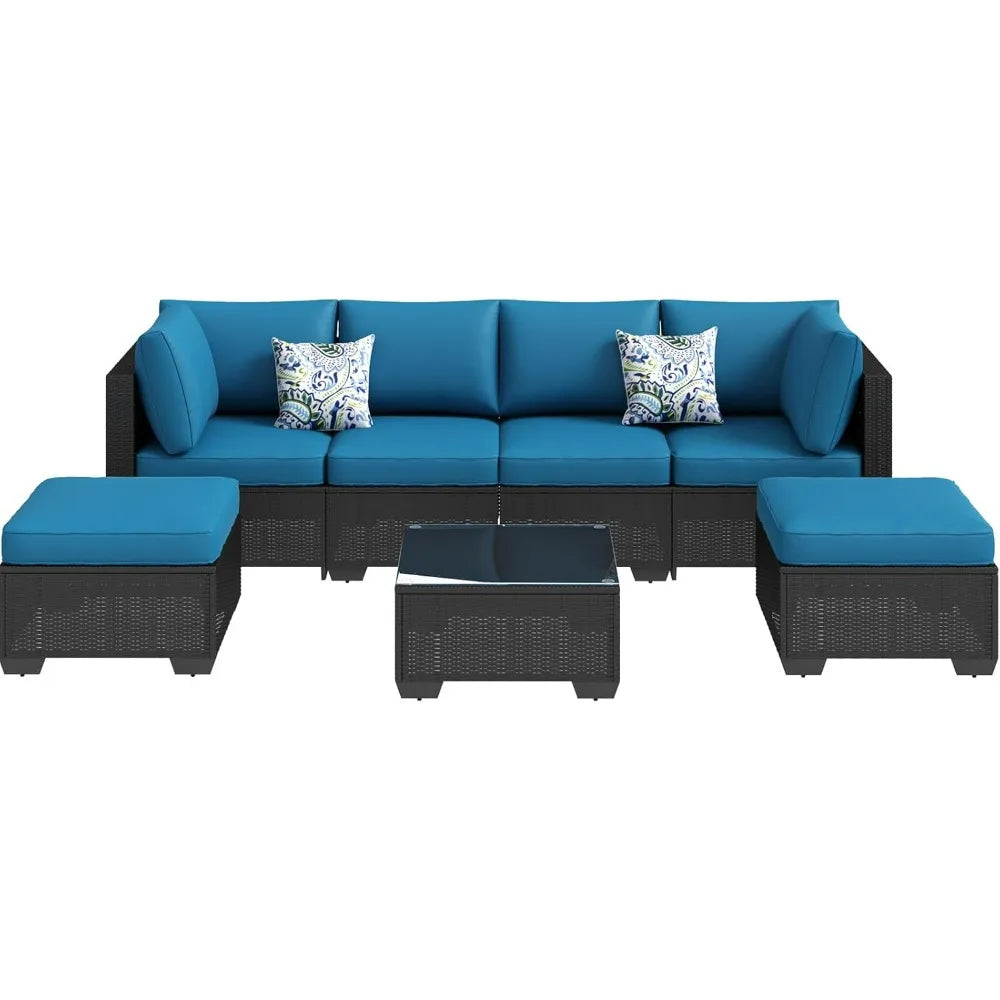7 Piece Outdoor Patio Furniture Set, PE Rattan Outdoor Wicker Sectional Furniture Chair Set with Cushions and Table