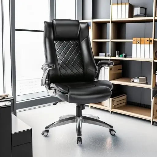 High quality  Executive Office Chair-Ergonomic , High Back Leather Chair with Padded Flip-up Arms, Swivel