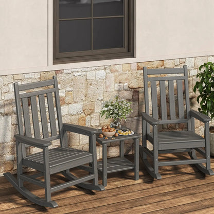 2-Piece Outdoo,r Rocking Chair Set With Side Table,  High-Back Adirondack Porch Rockers, All-Weather Resistant