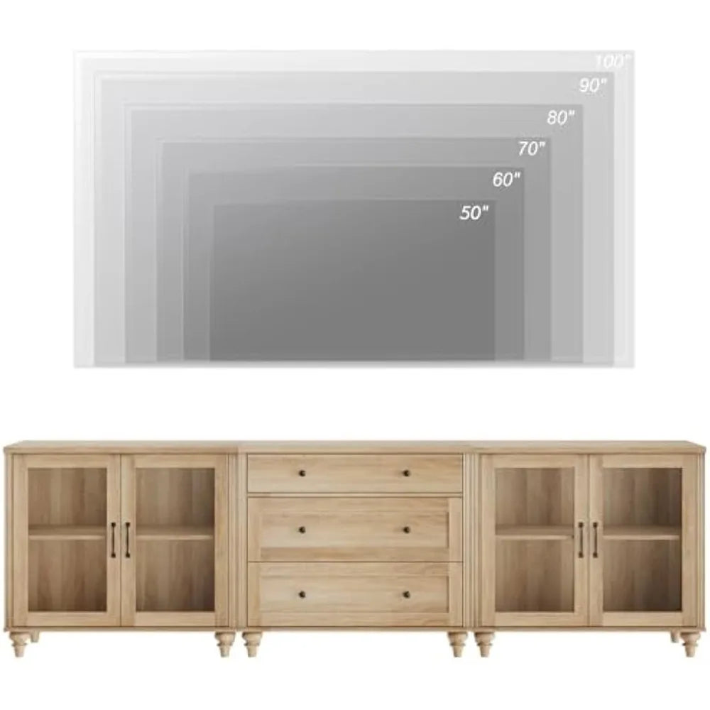 TV Stand  TV, Console Table for 75/80/85/90 Inch TV, Entertainment Center with Glass Door & Drawer,
