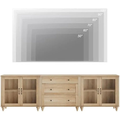 TV Stand  TV, Console Table for 75/80/85/90 Inch TV, Entertainment Center with Glass Door & Drawer,