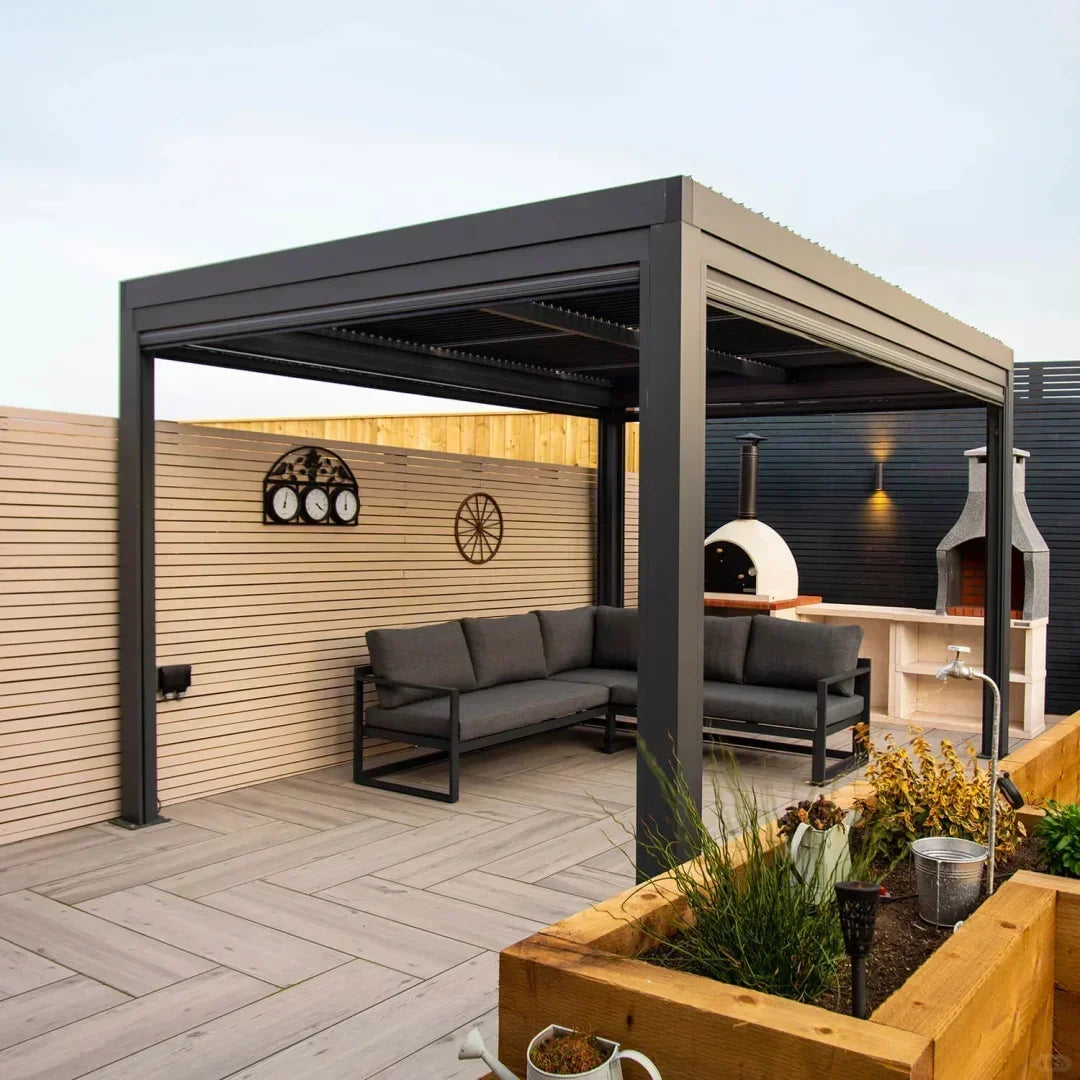 Outdoor, Waterproof, Aluminum, Louvered Sunroof Pergola Sun Shade Frame Electric,  Roof  Canopy