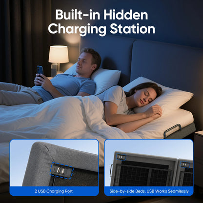 Twin Split King Size Adjustable Bed Base Frame with Massage Silent Double Motor with Wireless Remote Control