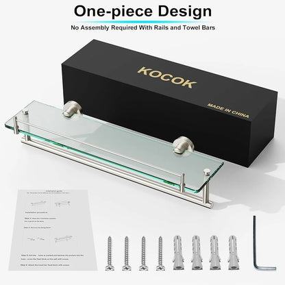 20 Inch Tempered Glass Floating Shelf with Towel Rack