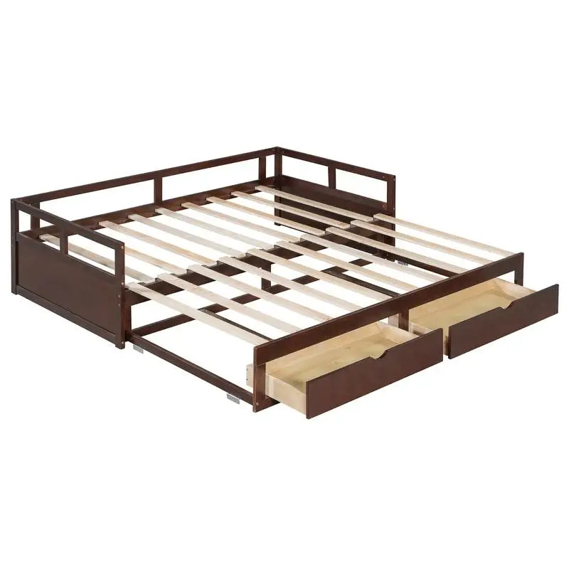 Wooden Daybed with Trundle and 2 Storage Drawers, Expandable Bed/Sofa for Bedroom or Living Room, Espresso Finish
