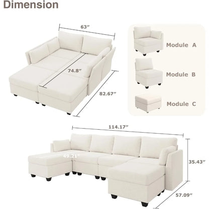 6-Seat Sectional Sofa with Storage, Memory Foam, Convertible for Living Room