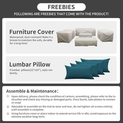 [Best Seller!]Patio Furniture Set 7 Pieces Couch, Outdoor Chairs, Coffee Table, Peacock Blue Anti-Slip Cushions and Waterproof