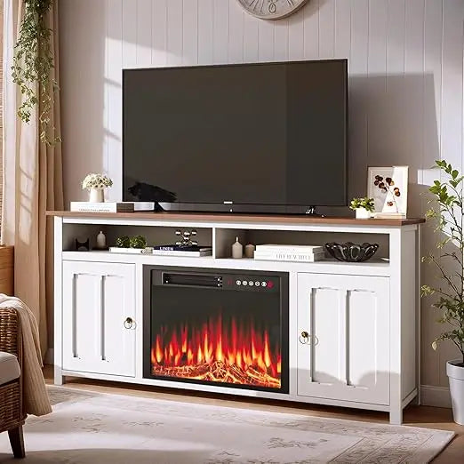 Fireplace TV Stand with 23''Fireplace, Wooden Modern Entertainment Center, Media TV Console