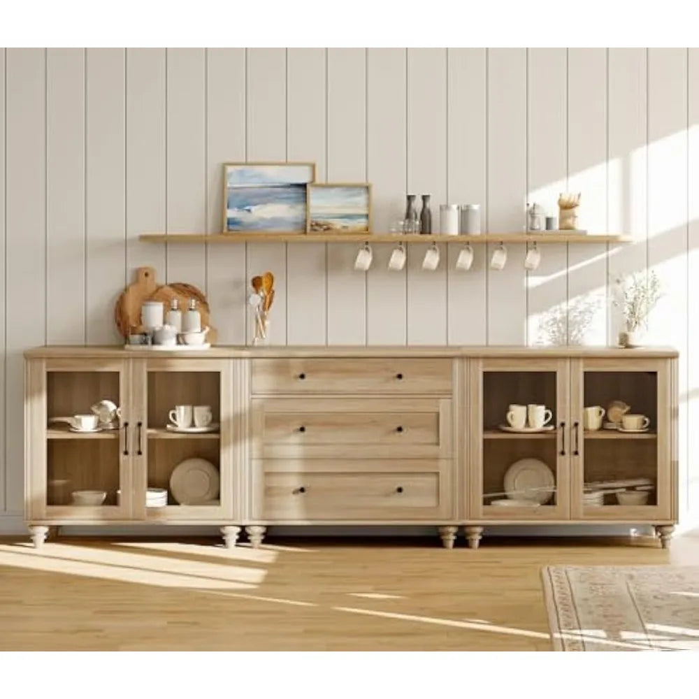 TV Stand  TV, Console Table for 75/80/85/90 Inch TV, Entertainment Center with Glass Door & Drawer,