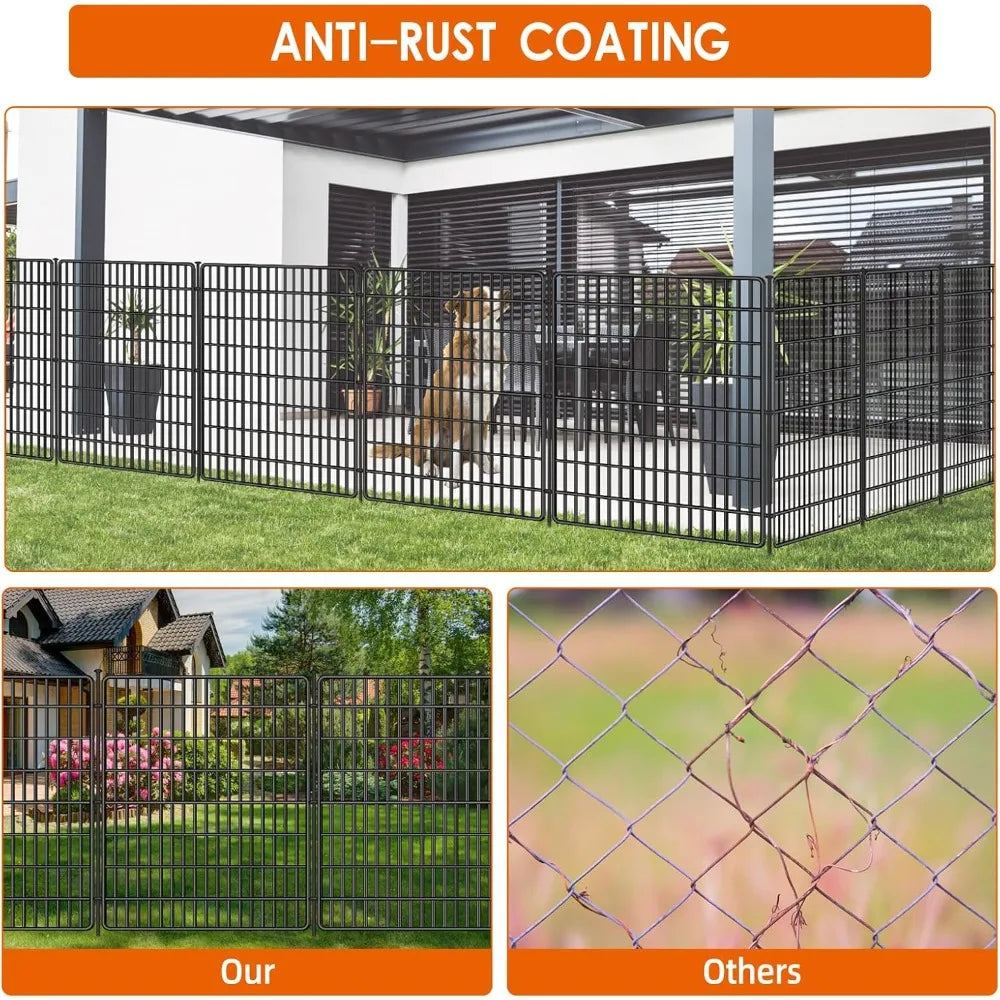 15 Panels Fence with Gate, 32 in(H) X 36 ft(L) Garden Decorative Fence Animal Barrier Patio, Black