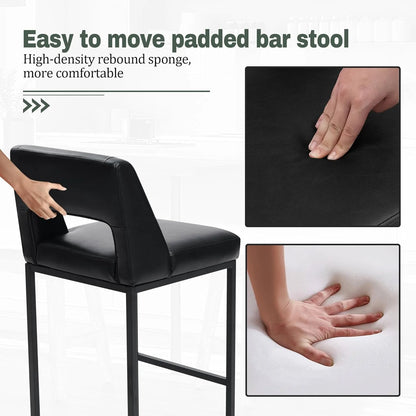 Black Upholstered Counter-Height Bar Stools, Set of 4 – Modern Kitchen Island Chairs with Backs