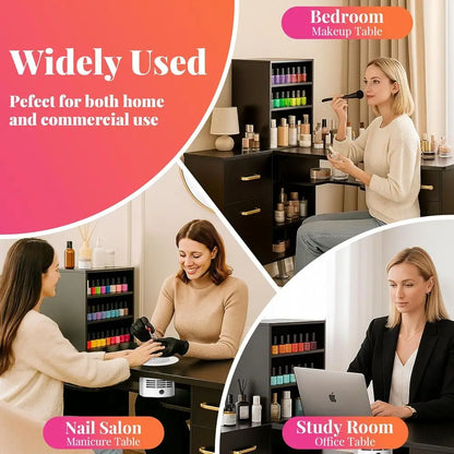 L-Shaped Manicure Desk with Dust Collection, Storage, and Wrist Rest - Black Nail Technician Workstation